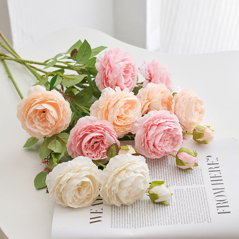Peony Decorative Flower Artificial Dry Rose Flower Bouquet Dining Table Flower Arrangement Living Room Decorative Flower Ornament