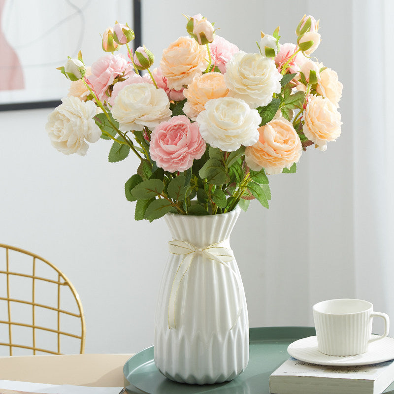 Peony Decorative Flower Artificial Dry Rose Flower Bouquet Dining Table Flower Arrangement Living Room Decorative Flower Ornament