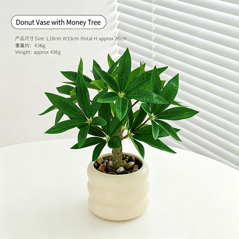 Desktop bonsai decoration with biomimetic artificial flowers and green plants