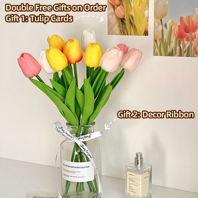 Tulip simulation flower, fake flower decoration, eternal dried flower bouquet, living room TV cabinet, dining table, high-end floral decoration